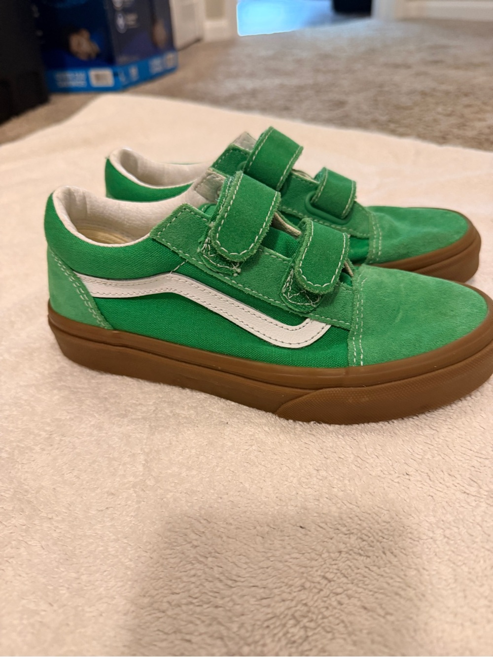 Vans Kids Green Suede & Canvas Velcro Sneakers with White Stripe